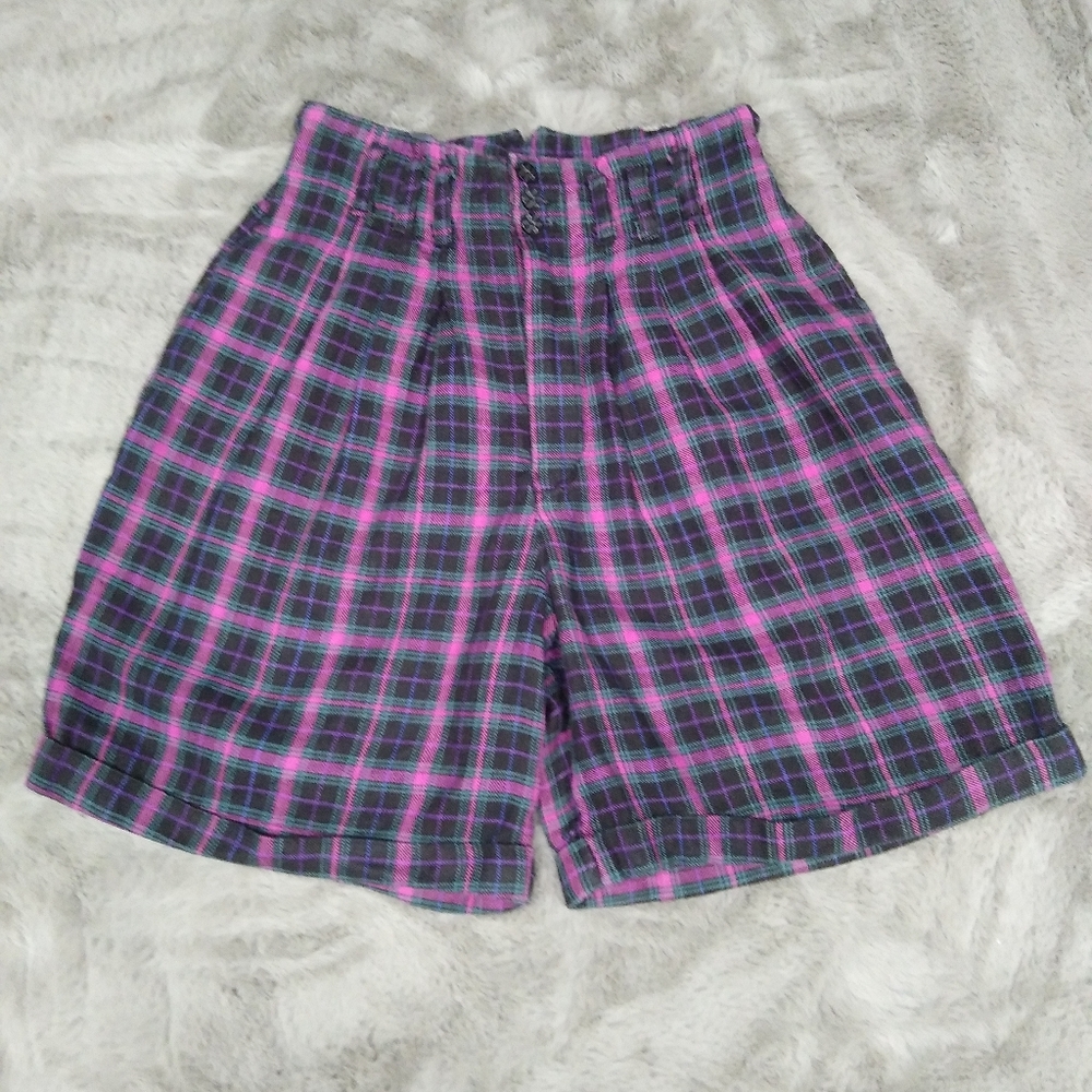 Vintage 80s 90s Gitano High Rise Plaid Cuffed Shorts Size 8